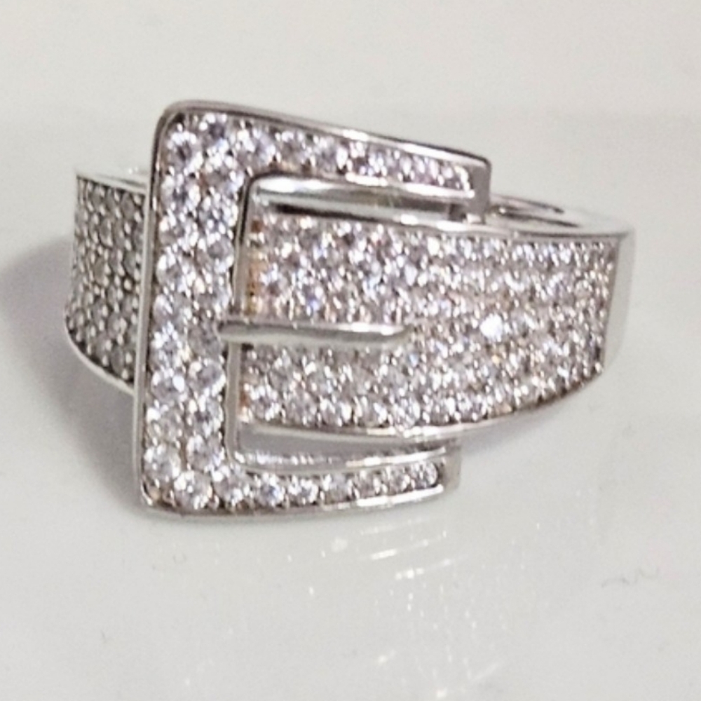 BELLA LUCE BUCKLE RING RHODIUM OVER STERLING SILVER SIZE 9 - Picture 3 of 6